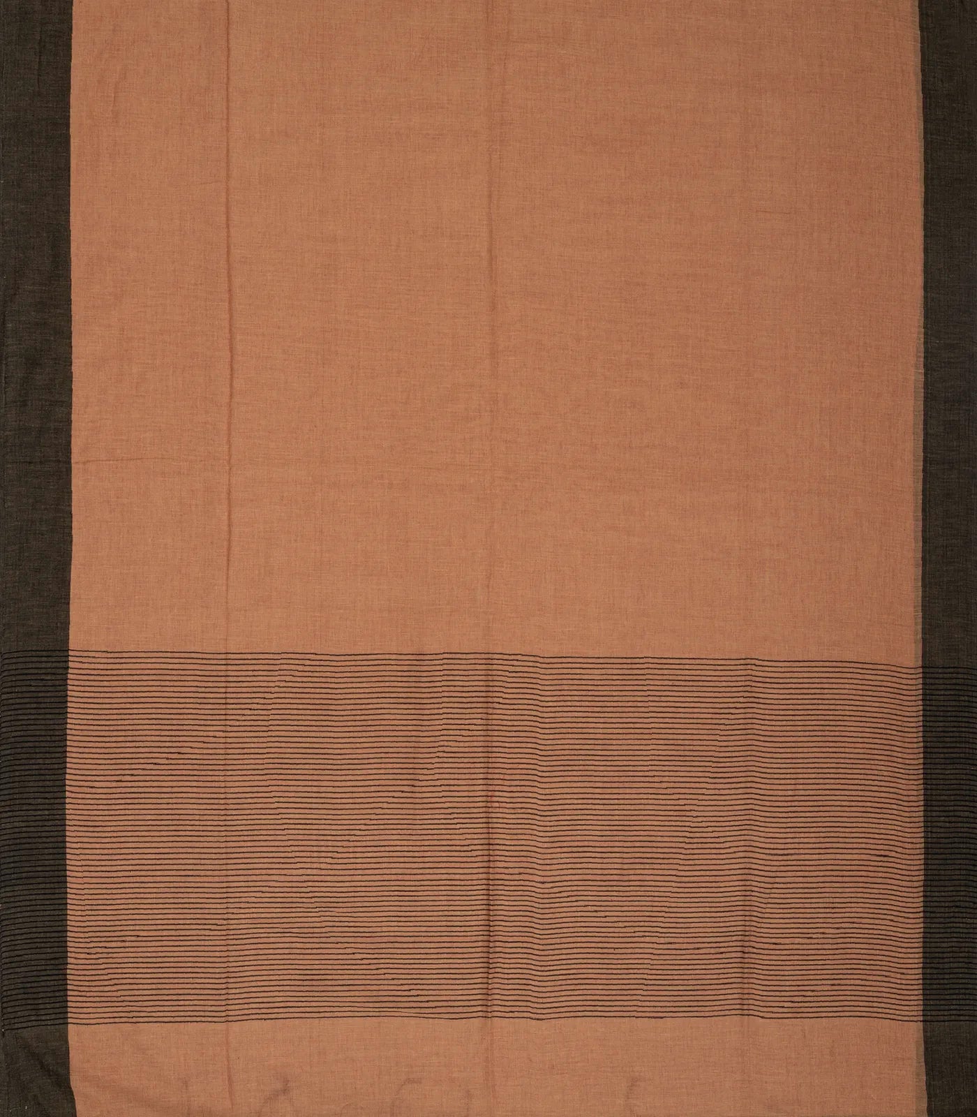 Beige Handloom Bengal Cotton Saree With Black Border