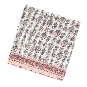 White Woven Jaipur Cotton Saree Printed With Pink Floral Motifs