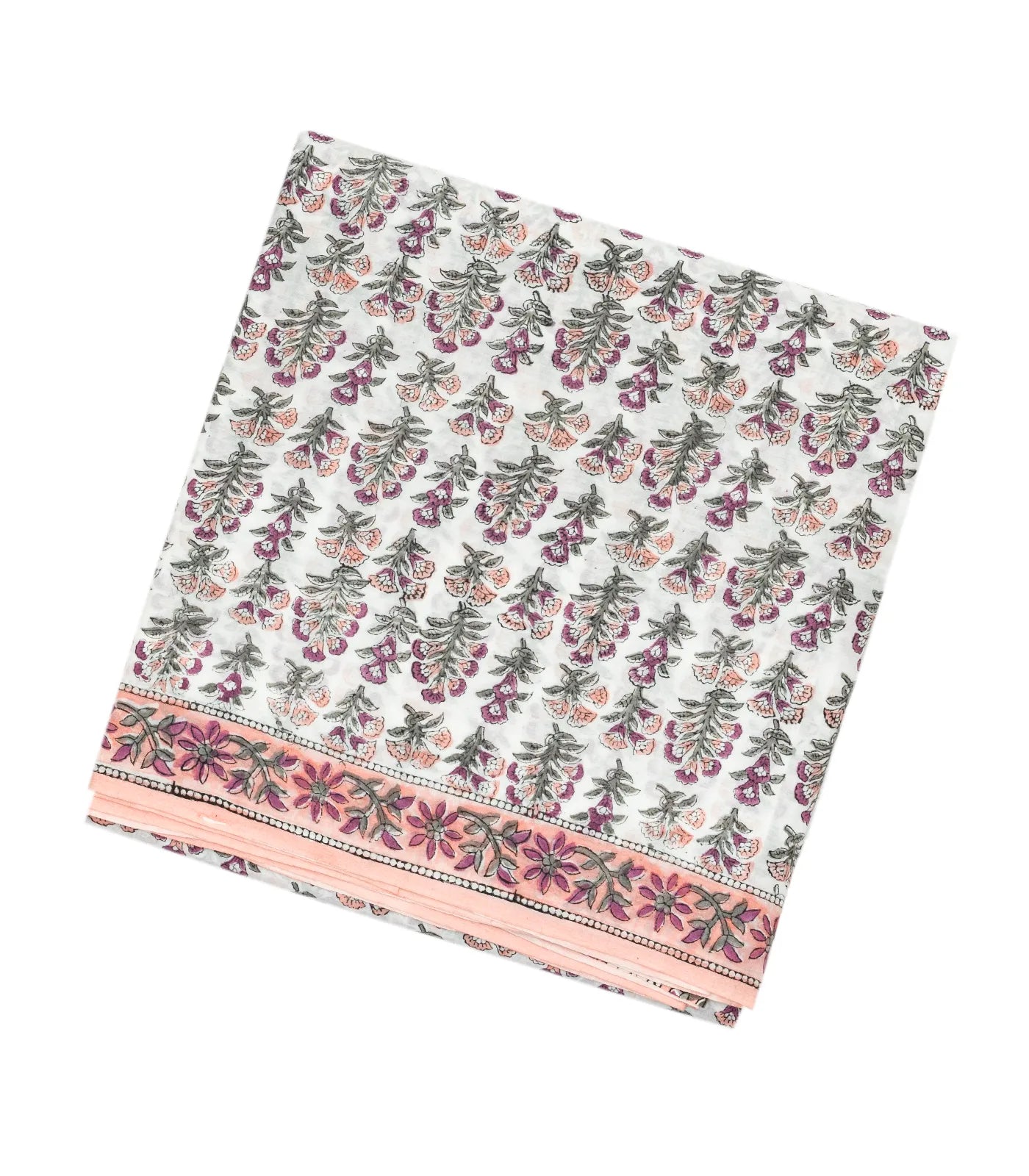 White Woven Jaipur Cotton Saree Printed With Pink Floral Motifs