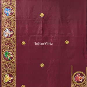 Maroon Kandarpa Rath Hand-painted Pattachitra Saree