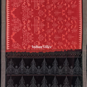 Rust Maroon Tree Bird Motifs Sambalpuri Ikat Cotton Saree