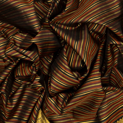 Black Handloom Kanchipuram Silk Saree With Beldari Stripes