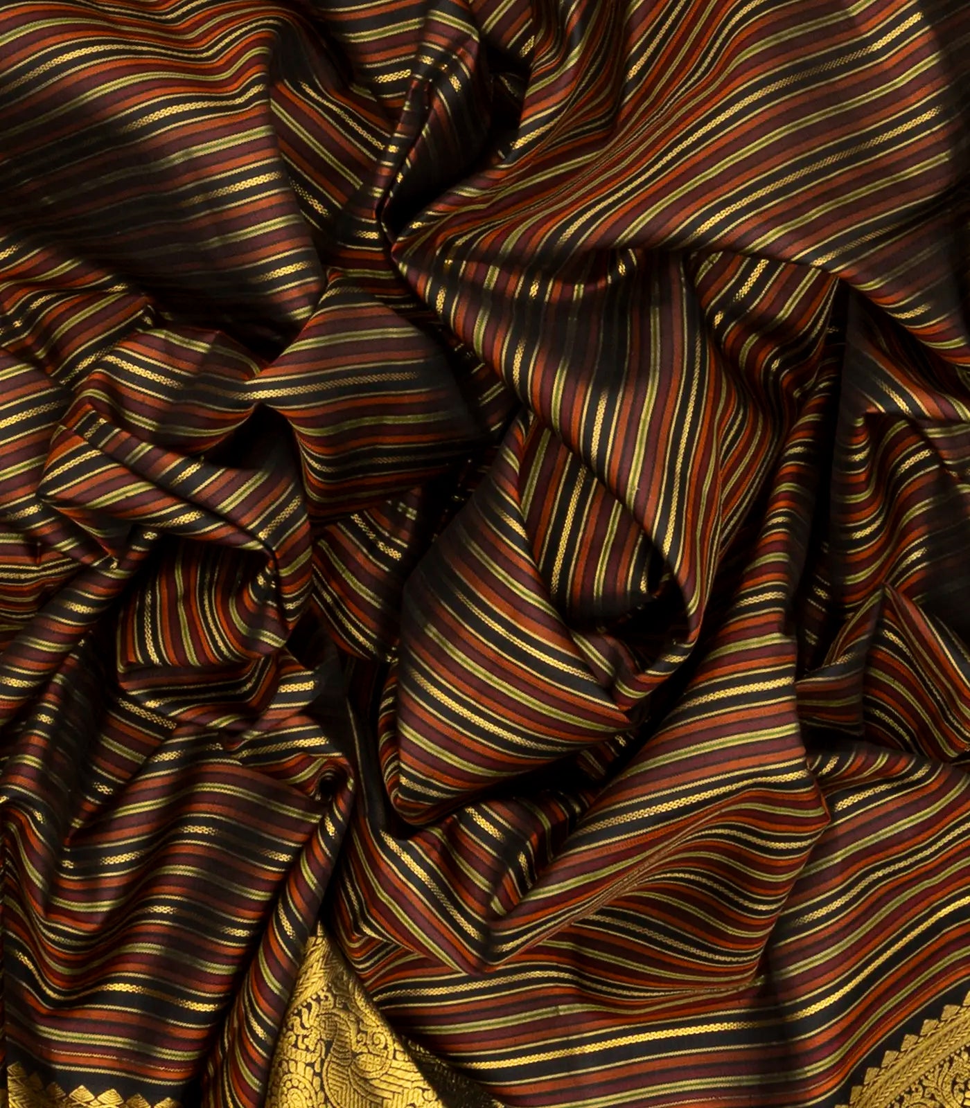 Black Handloom Kanchipuram Silk Saree With Beldari Stripes
