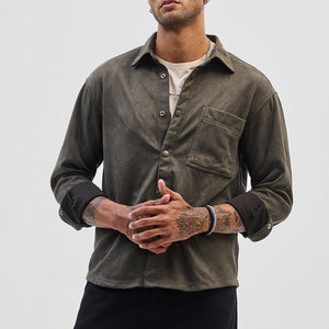 Olive Suede Snap Button Overshirt