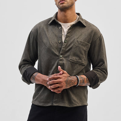 Olive Suede Snap Button Overshirt