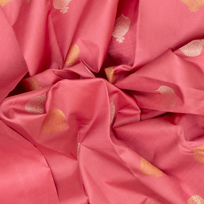 Bubblegum Pink Handloom Kanchipuram Silk Saree With Floral Buttas
