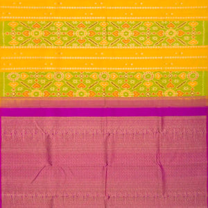Lemon Yellow Handloom Kanchipuram Tie & Dye Silk Saree With Floral Buttas