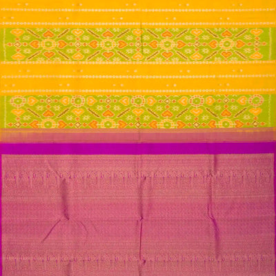 Lemon Yellow Handloom Kanchipuram Tie & Dye Silk Saree With Floral Buttas