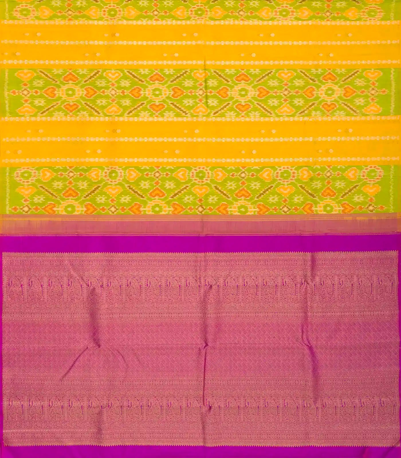 Lemon Yellow Handloom Kanchipuram Tie & Dye Silk Saree With Floral Buttas