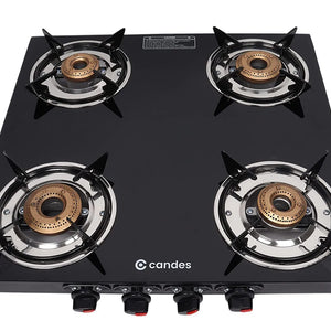 Flame Glass Top Gas Stove 2 Burner, Manual Ignition, Black
