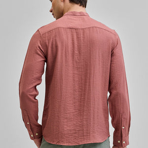 Coral Mandarin Linen Blend Shirt