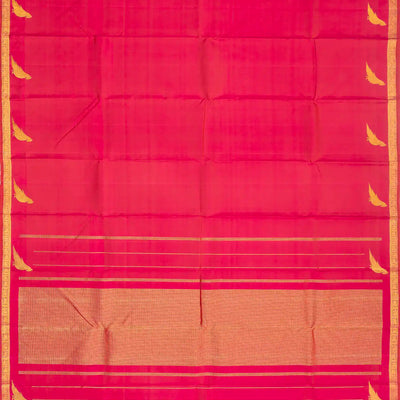 Hot Pink Handloom Kanchipuram Silk Saree With Parrot Buttas