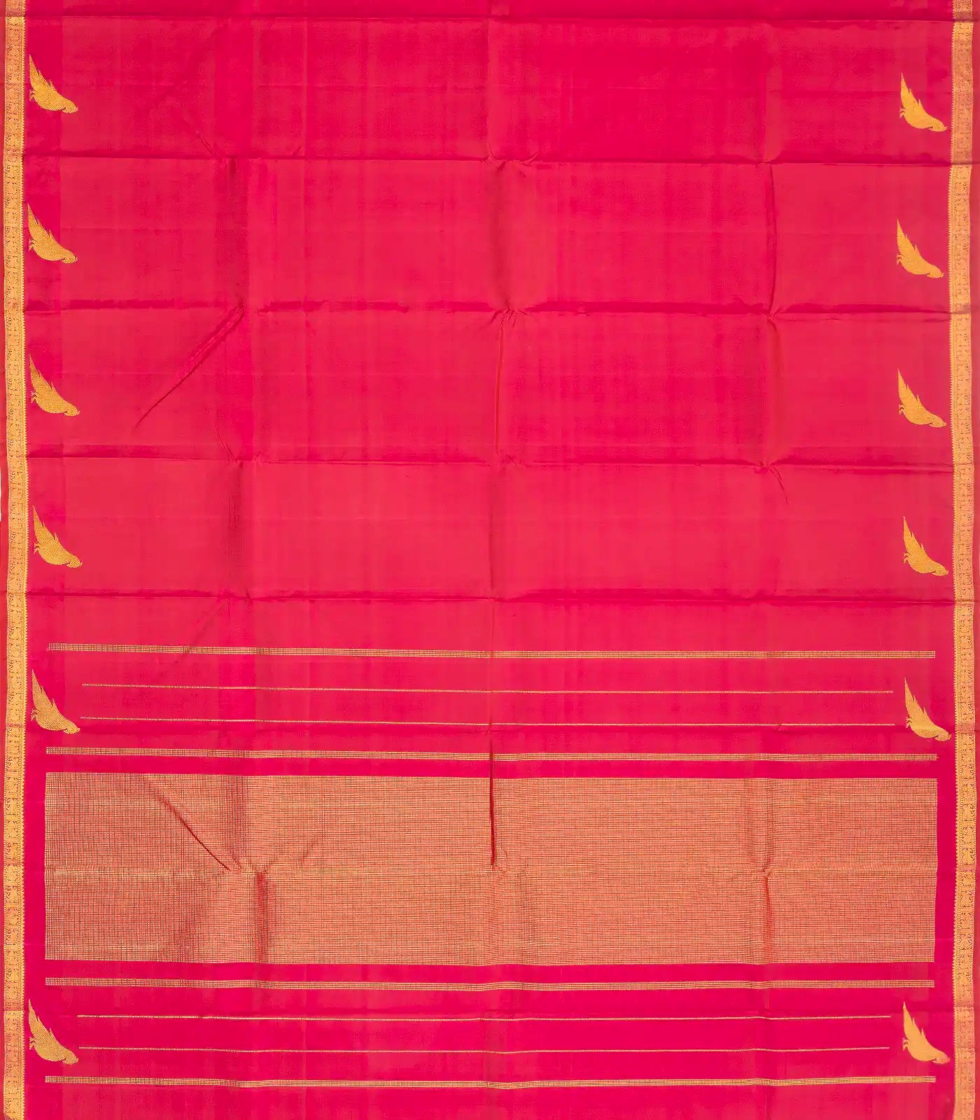 Hot Pink Handloom Kanchipuram Silk Saree With Parrot Buttas