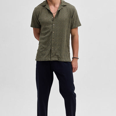 Olive Self-Design Crochet Shirt
