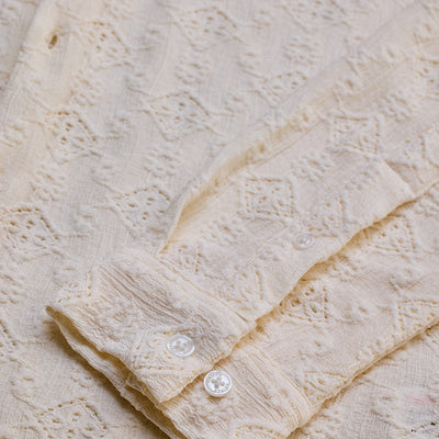 Cream Mandarin Self-Design Shirt