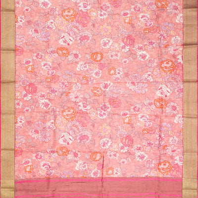 Baby Pink Woven Chiniya Silk Saree Digital Printed With Floral Motifs