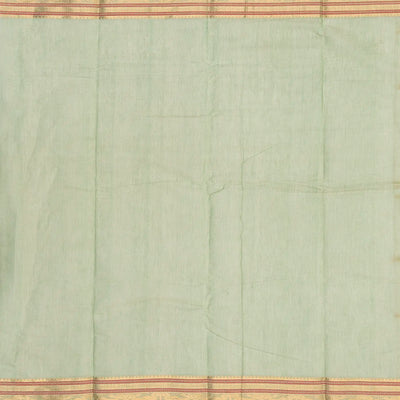 Shadow Green Handloom Kanchi Cotton Saree With Checks & Kamalam Motifs