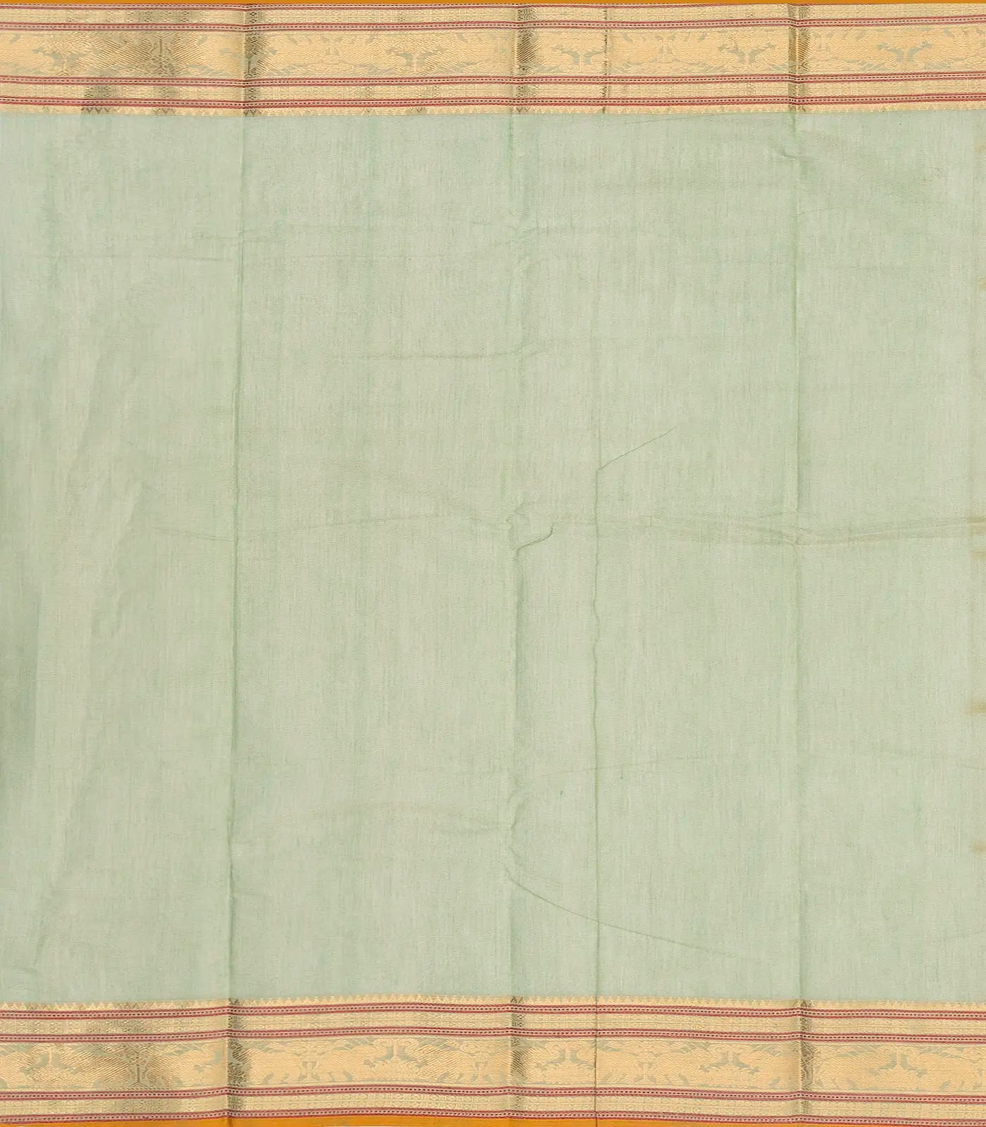 Shadow Green Handloom Kanchi Cotton Saree With Checks & Kamalam Motifs