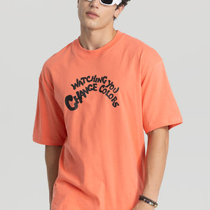 Watching You Orange Oversized T-Shirt