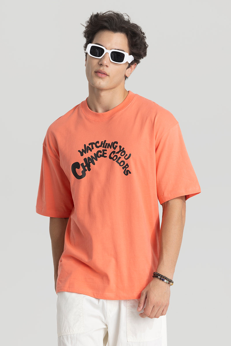 Watching You Orange Oversized T-Shirt