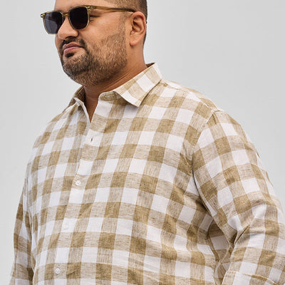 Beige Checks Linen Blend Shirt