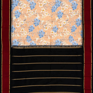 Light Peach Handloom Kanchipuram Korvai Silk Saree Printed With Floral Motifs