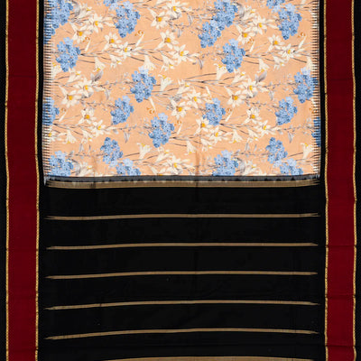 Light Peach Handloom Kanchipuram Korvai Silk Saree Printed With Floral Motifs