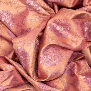 Peach Handloom Kanchipuram Silk Saree With Meena Floral Motifs