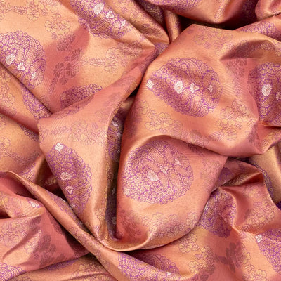 Peach Handloom Kanchipuram Silk Saree With Meena Floral Motifs