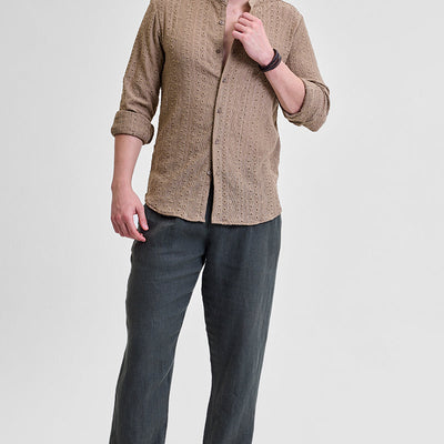 Beige Self-Design Shirt