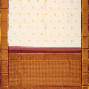 White Handloom Kanchipuram Korvai Silk Saree With Maroon Border