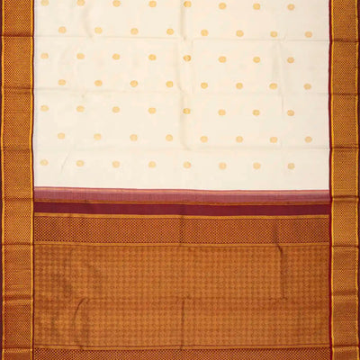 White Handloom Kanchipuram Korvai Silk Saree With Maroon Border