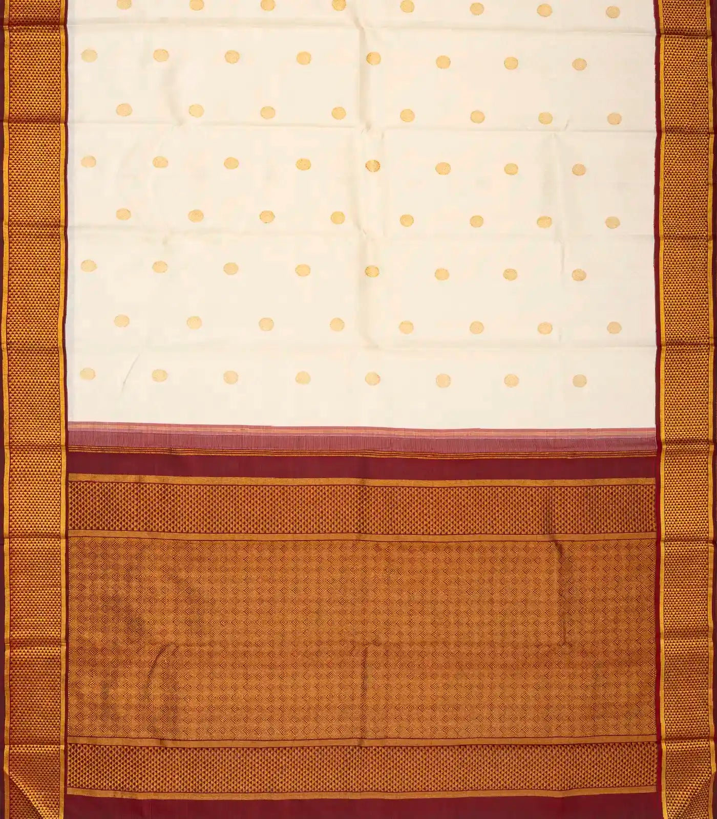White Handloom Kanchipuram Korvai Silk Saree With Maroon Border