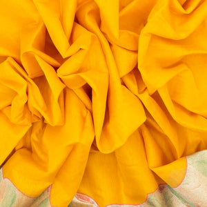 Mustard Handloom Plain Kanchipuram Silk Saree With Abstract Motifs In Border