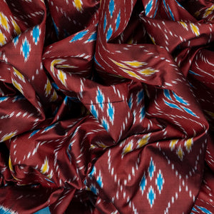 Maroon Handloom Ikat Silk Saree With Contrast Blue Border