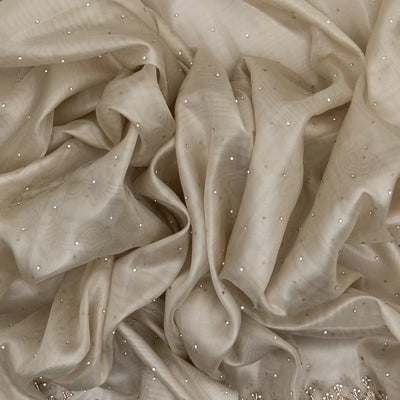 Taupe Woven Supernet Saree With Embroidery