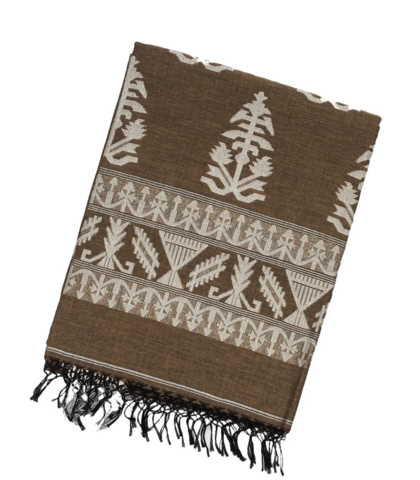 Dark Grey Handloom Bengal Cotton Saree With Floral Buttas