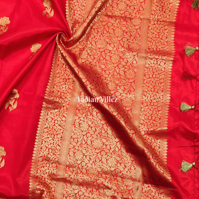 Red Designer Banarasi Katan Silk Saree