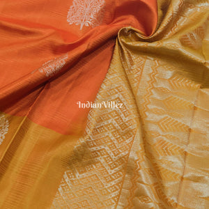 Orange Gold South Handloom Kanjivaram Soft Silk Saree