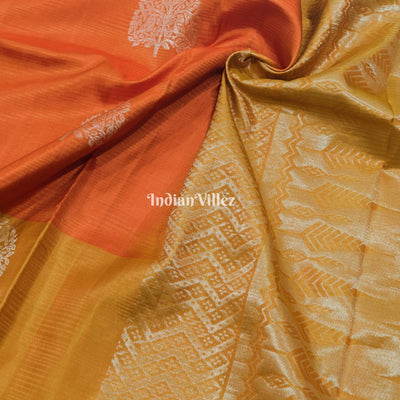 Orange Gold South Handloom Kanjivaram Soft Silk Saree