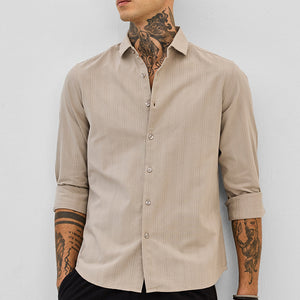 Beige Slim Fit Stripes Shirt