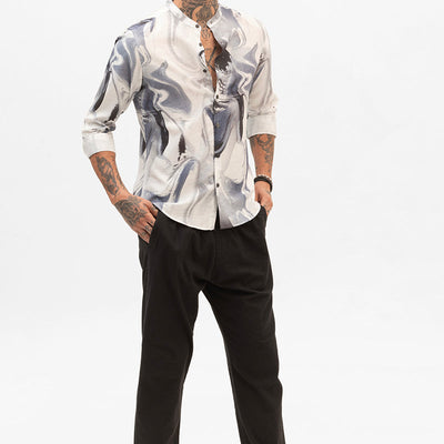 Off White Abstract Slim Fit Shirt