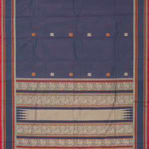 Grey Handloom Kanchi Cotton Saree With Annam Buttas