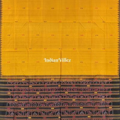 Yellow with Brown Kumbha Tussar Bomkai Sambalpuri Silk Saree