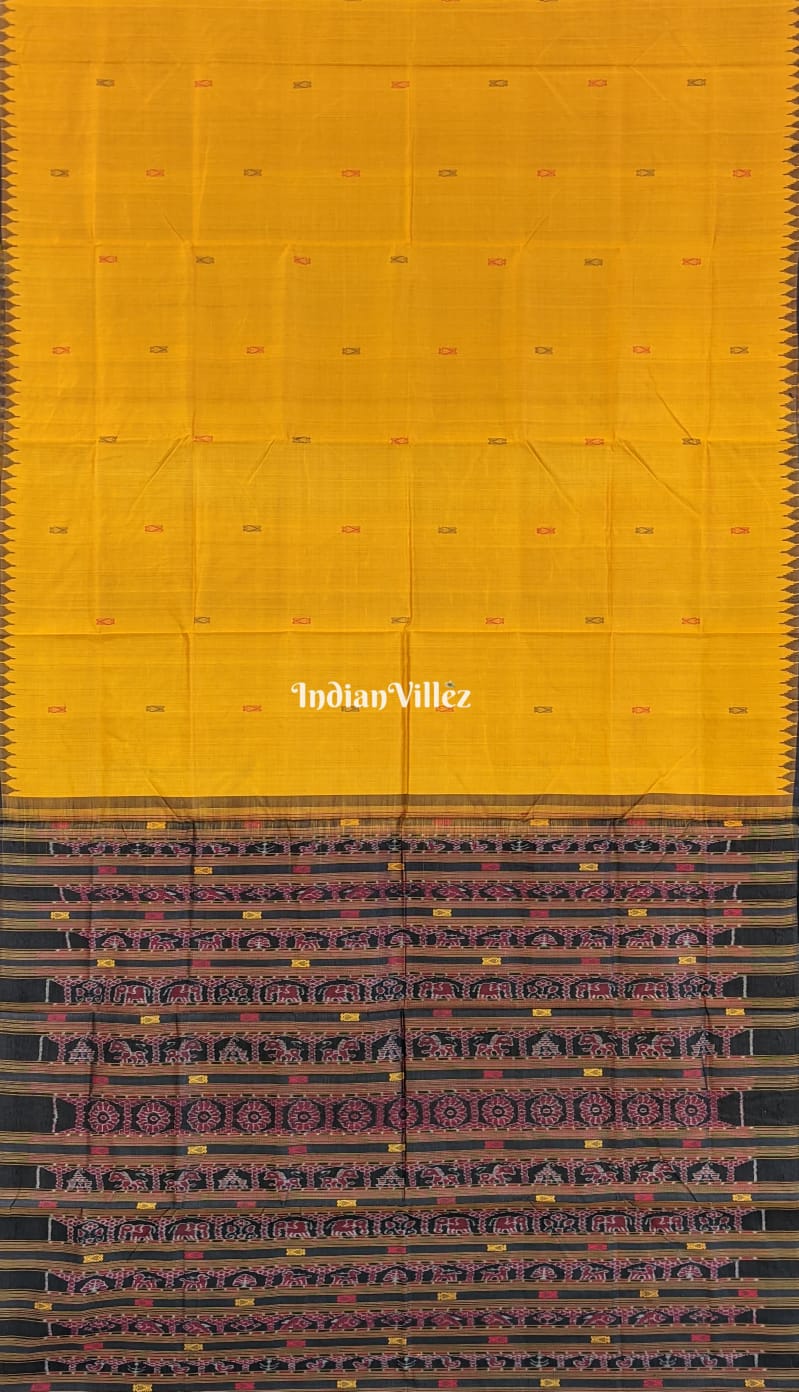 Yellow with Brown Kumbha Tussar Bomkai Sambalpuri Silk Saree