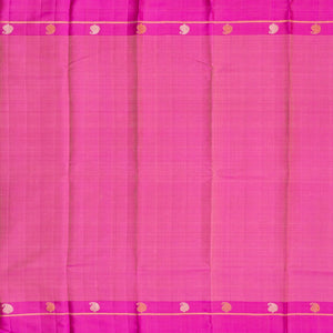 Peach Handloom Kanchipuram Korvai Silk Saree With Pink Border