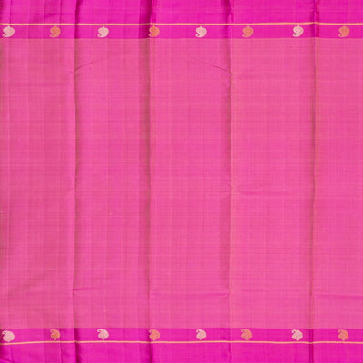 Peach Handloom Kanchipuram Korvai Silk Saree With Pink Border