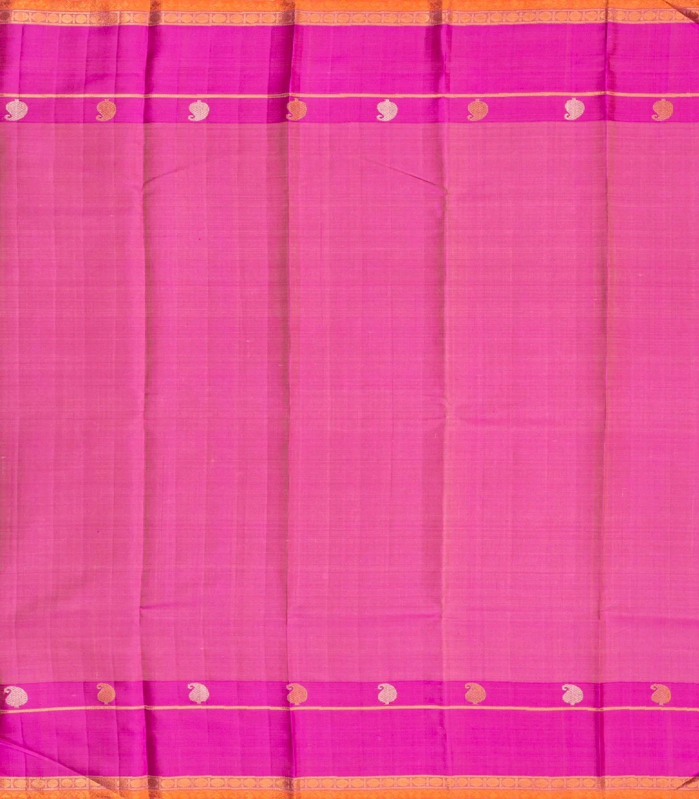 Peach Handloom Kanchipuram Korvai Silk Saree With Pink Border