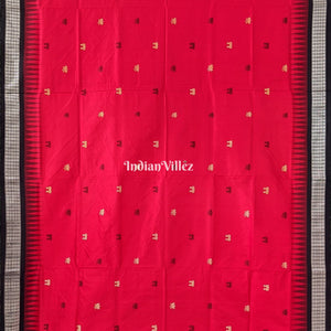 Red Laxmi Pada Lotus Sambalpuri Ikat Bomkai Silk Saree