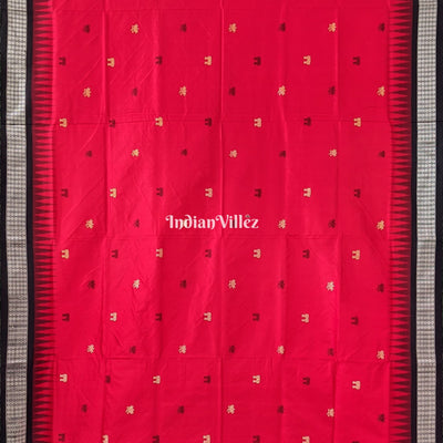 Red Laxmi Pada Lotus Sambalpuri Ikat Bomkai Silk Saree